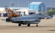 A Eurofighter EF-2000 Typhoon S of the Spanish Air Force heads towards the runway of the T...