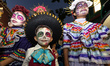Children wear traditional Mexican costumes and participate in a Day of the Dead celebratio...