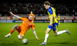 Willem II Tilburg forward Thomas Verheydt and RKC Waalwijk midfielder Luuk Wouters play du...