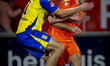 Willem II Tilburg defender Raffael Behounek and RKC Waalwijk forward Tim van der Leij play...