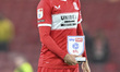 Hayden Hackney of Middlesbrough holds his Player of the Match trophy after the Sky Bet Cha...