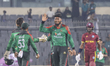 Bangladesh's Rishad Hossain poses with the 'player of the match' trophy at the end of the...
