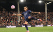 Riccardo Calafiori (Arsenal) hits a first-time volley during the Premier League match betw...