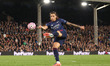 Riccardo Calafiori (Arsenal) hits a first-time volley during the Premier League match betw...