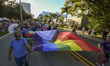 The LGBTQIA+ community parades at Come Out With Pride around Lake Eola in Central Florida,...