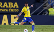 Bojan Kovasevic of Cadiz CF makes a center to the area during the La Liga Hypermotion matc...