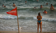 AYIA NAPA, CYPRUS – OCTOBER 19:A red 'Danger For Swimming' flag is seen at Glyki Nero Bea...