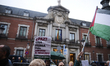Demonstrators gather at Plaza de la Provincia in Madrid, Spain, on October 21, 2025, to pr...