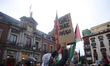Demonstrators gather at Plaza de la Provincia in Madrid, Spain, on October 21, 2025, to pr...