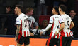 Dennis Man of PSV celebrates after scoring their fourth goal during the UEFA Champions Lea...