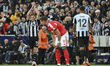 Harvey Barnes of Newcastle United celebrates after scoring their second goal during the UC...