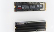 Samsung Electronics showcases its 9100 SSD with an attached heatsink at the Korea Semicond...