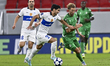 Michel Vlap of Al Ahli SC and Guychmyrat Annagulyyev of FK Arkadag are in action during th...