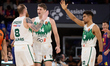 Ignas Brazdeikis of Zalgiris Kaunas is with Dustin Sleva of Zalgiris Kaunas during the Eur...