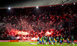 Supporters of SC Feyenoord Rotterdam attend the match between SC Feyenoord Rotterdam and P...
