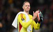 Matz Sels, Nottingham Forest goalkeeper, celebrates victory during the UEFA Europa League...