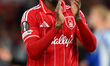 Callum Hudson-Odoi of Nottingham Forest celebrates victory during the UEFA Europa League L...