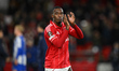 Callum Hudson-Odoi of Nottingham Forest celebrates victory during the UEFA Europa League L...