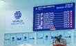 The results of the Men's 400m Freestyle Final are shown on the board during the World Aqua...