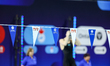 The World Aquatic logo is spotted at the Women's 100m Individual Medley finals during the...