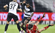 Ahmed Suhail Al-Hamawende of Al Sadd SC and Rodriguez Sanchez Rodrigo of Al Arabi SC are i...