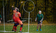Players from the Lodz SkyWeavers (in orange) compete against the Krakow Dragons (green) du...