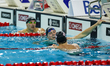 Luke Hobson from the USA celebrates his victory in the Men's 200m Freestyle Final during t...