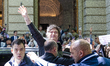 Argentine President Javier Milei casts his vote in the legislative elections on October 26...