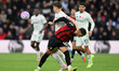 Ryan Yates of Nottingham Forest battles with Marcus Tavernier of Bournemouth during the Pr...