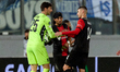 Karlo Letica, goalkeeper of Lausanne-Sport, shakes hands with Semir Smailagic of Hamrun Sp...