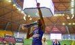 Paola Egonu (#18) of Numia Vero Volley Milano holds the Supercup Trophy during the match b...