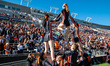 The Princeton Tigers cheerleaders perform during an NCAA Football Championship Division ga...