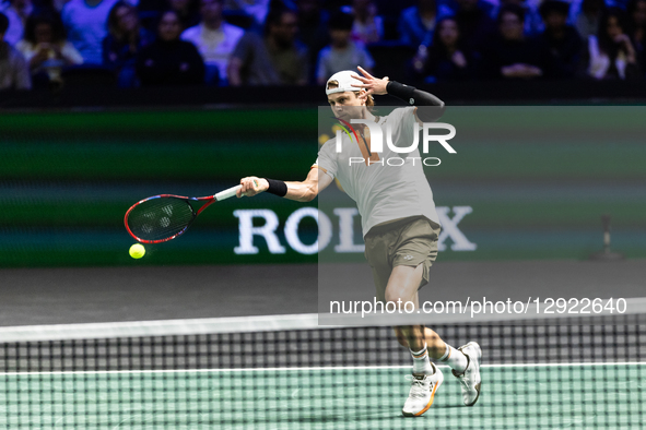 Zizou Bergs (BEL) plays against Jannik Sinner (ITA) in the men's singles match on day three of the Paris ATP Masters 1000 tennis tournament... by Ibrahim Ezzat/NurPhoto