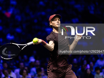 Jannik Sinner (ITA) plays against Zizou Bergs (BEL) in his men's singles match on day three of the Paris ATP Masters 1000 tennis tournament... by Ibrahim Ezzat/NurPhoto