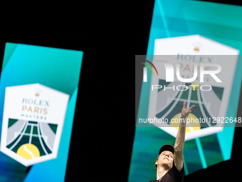 Jannik Sinner (ITA) plays against Zizou Bergs (BEL) in his men's singles match on day three of the Paris ATP Masters 1000 tennis tournament... by Ibrahim Ezzat/NurPhoto