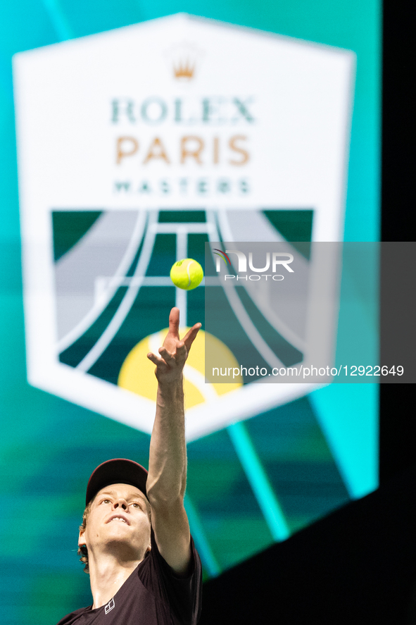 Jannik Sinner (ITA) plays against Zizou Bergs (BEL) in his men's singles match on day three of the Paris ATP Masters 1000 tennis tournament... by Ibrahim Ezzat/NurPhoto