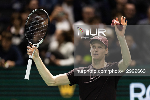 Jannik Sinner (ITA) plays against Zizou Bergs (BEL) in his men's singles match on day three of the Paris ATP Masters 1000 tennis tournament... by Ibrahim Ezzat/NurPhoto