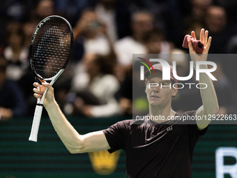 Jannik Sinner (ITA) plays against Zizou Bergs (BEL) in his men's singles match on day three of the Paris ATP Masters 1000 tennis tournament... by Ibrahim Ezzat/NurPhoto