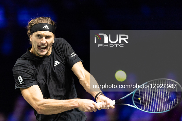 Alexander Zverev (GER) plays against Camilo Ugo Carabelli (ARG) in the men's singles match on day three of the Paris ATP Masters 1000 tennis... by Ibrahim Ezzat/NurPhoto