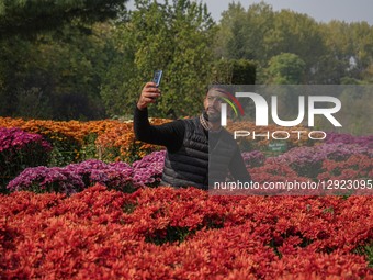 A man takes a selfie at the newly opened Chrysanthemum Garden in Srinagar, Jammu and Kashmir, on October 29, 2025. Chrysanthemum flowers, lo... by Firdous Nazir/NurPhoto