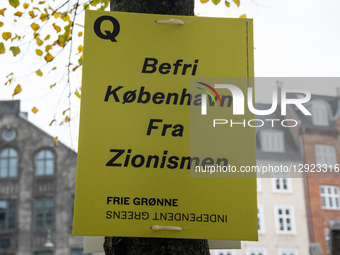 An election poster of The Independent Greens reading ''Free Copenhagen from Zionism'' is seen in Copenhagen, Denmark, on October 29, 2025. T... by Kristian Tuxen Ladegaard Berg/NurPhoto