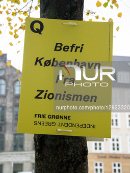 An election poster of The Independent Greens reading ''Free Copenhagen from Zionism'' is seen in Copenhagen, Denmark, on October 29, 2025. T... by Kristian Tuxen Ladegaard Berg/NurPhoto