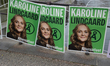 An election campaign poster for Karoline Lindgaard of the Alternative is seen in Copenhage...