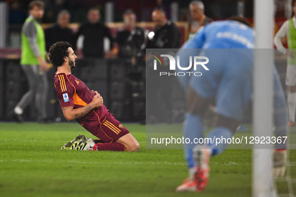 Mario Hermoso of A.S. Roma celebrates after scoring the goal of 1-0 during the 9th day of the Serie A Championship between A.S. Roma and Par... by Domenico Cippitelli/NurPhoto