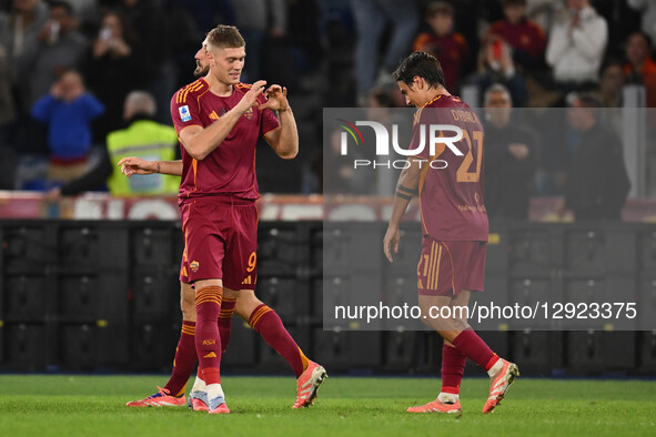 Artem Dovbyk of A.S. Roma celebrates after scoring the second goal during the 9th day of the Serie A Championship between A.S. Roma and Parm... by Domenico Cippitelli/NurPhoto