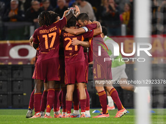 Artem Dovbyk of A.S. Roma celebrates after scoring the second goal during the 9th day of the Serie A Championship between A.S. Roma and Parm... by Domenico Cippitelli/NurPhoto