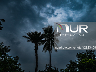 Dark clouds and strong winds sweep across Tehatta in West Bengal as Cyclone Montha intensifies over the Bay of Bengal, prompting heavy rain... by Soumyabrata Roy/NurPhoto