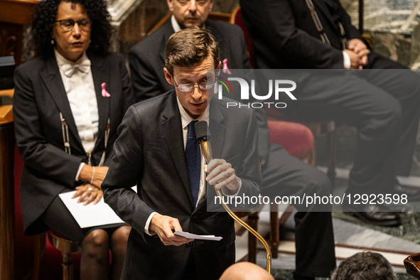 Edouard Geffray, Minister of National Education, speaks during the session of questions to the French government at the National Assembly in... by Telmo Pinto/NurPhoto