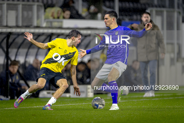 NAC Breda forward Juho Talvitie and Heracles Almelo defender Alec Van Hoorenbeeck play during the match between NAC Breda and Heracles Almel... by EYE4images/NurPhoto
