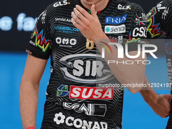 Agustin Loser of Sir Susa Scai Perugia looks on during the race di lega volley between Sir Susa Scai Perugia and Sonepar Padova, Super Leagu... by Loris Cerquiglini/NurPhoto